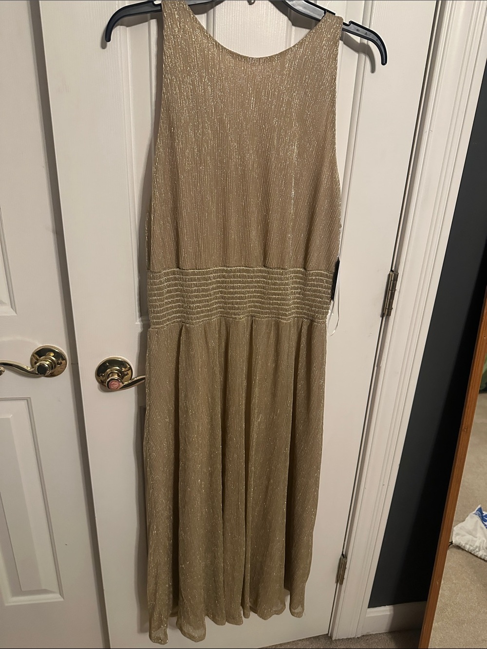 MARINA Metallic Gold Midi Dress